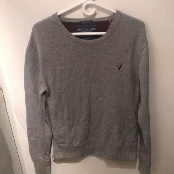 American Eagle Vintage Fit 100% Heavy Cotton Sweater Grey w/maroon logo SZ M - Picture 1 of 7